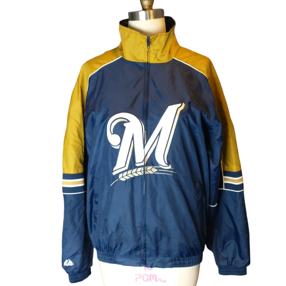 Majestic Milwaukee Brewers Zip Up lightweight Coat Mens Size Medium